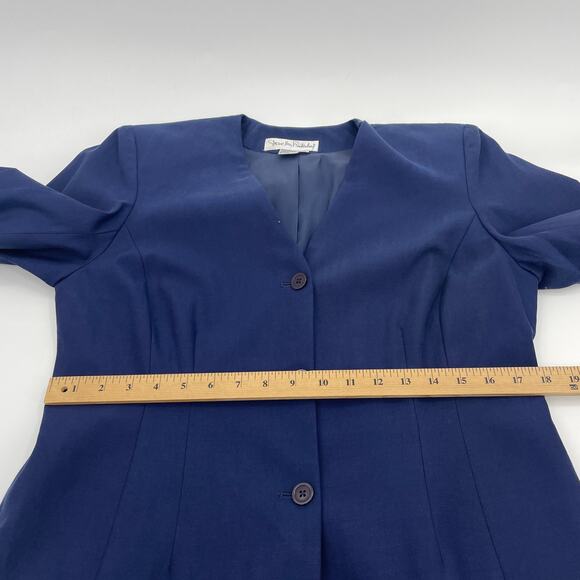 DIANE VON FURSTENBERG Collarless Blazer Jacket Size 12 Blue Cotton Silk Button - Picture 6 of 8